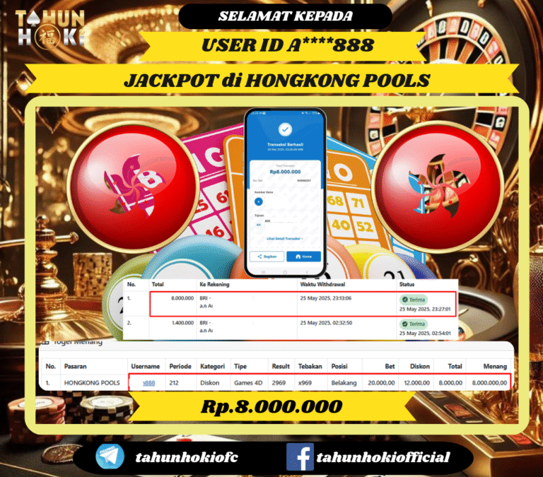 TAHUNHOKI MENANG TOGEL HONGKONG POOLS Rp. 8,000,000,- LUNAS