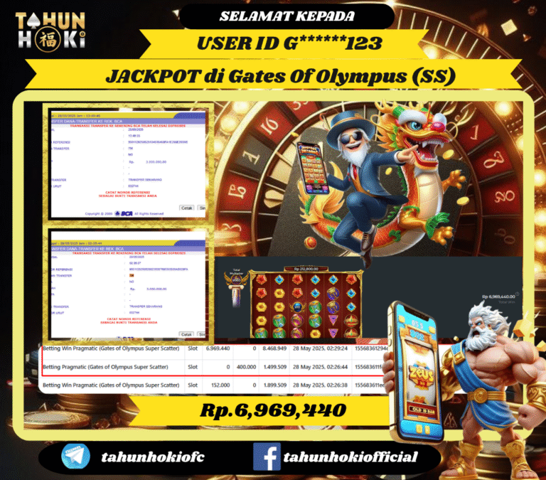 TAHUNHOKI MENANG GATES OF OLYMPUS SUPER SCATER PRAGMATIC PLAY Rp. 6,969,440,- LUNAS