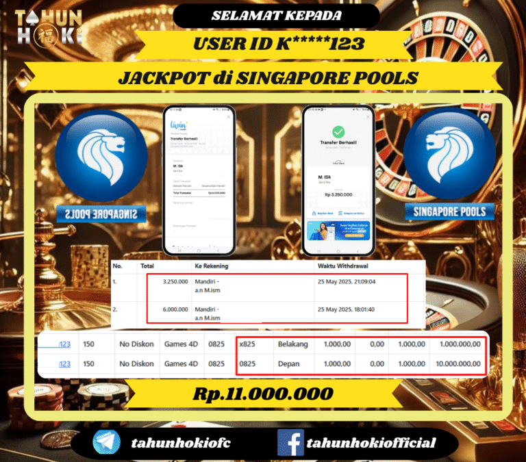 TAHUNHOKI MENANG TOGEL SINGAPORE POOLS Rp. 11,000,000,- LUNAS