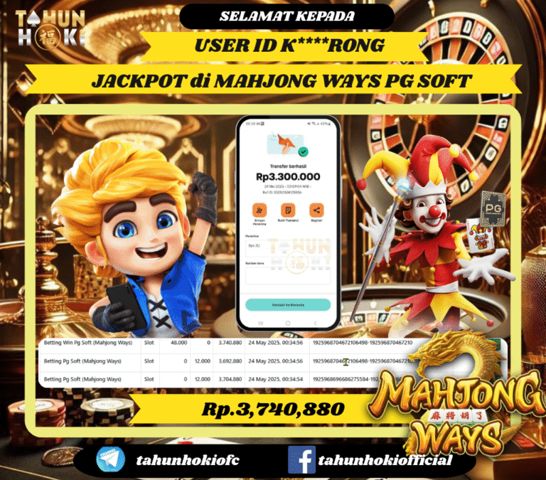 TAHUNHOKI MENANG MAHJONGWAYS PG SOFT Rp. 3,300,000,- LUNAS